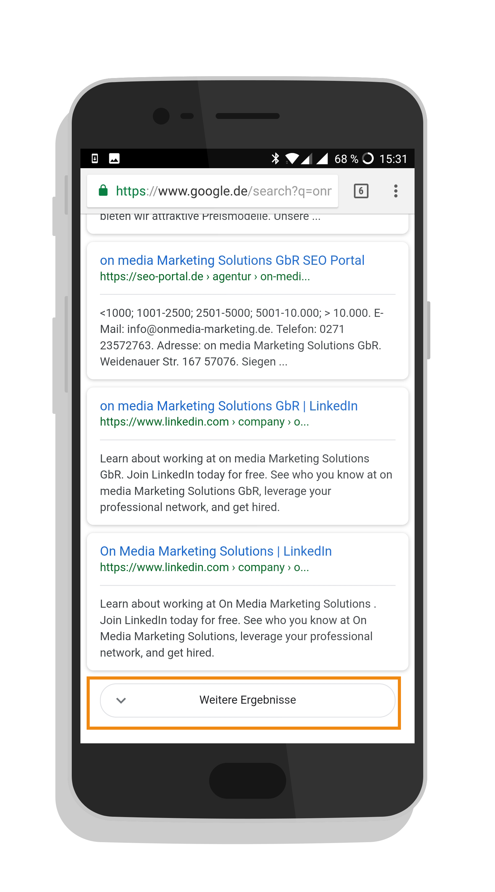 Google Suche mobil - Weitere Ergebnisse